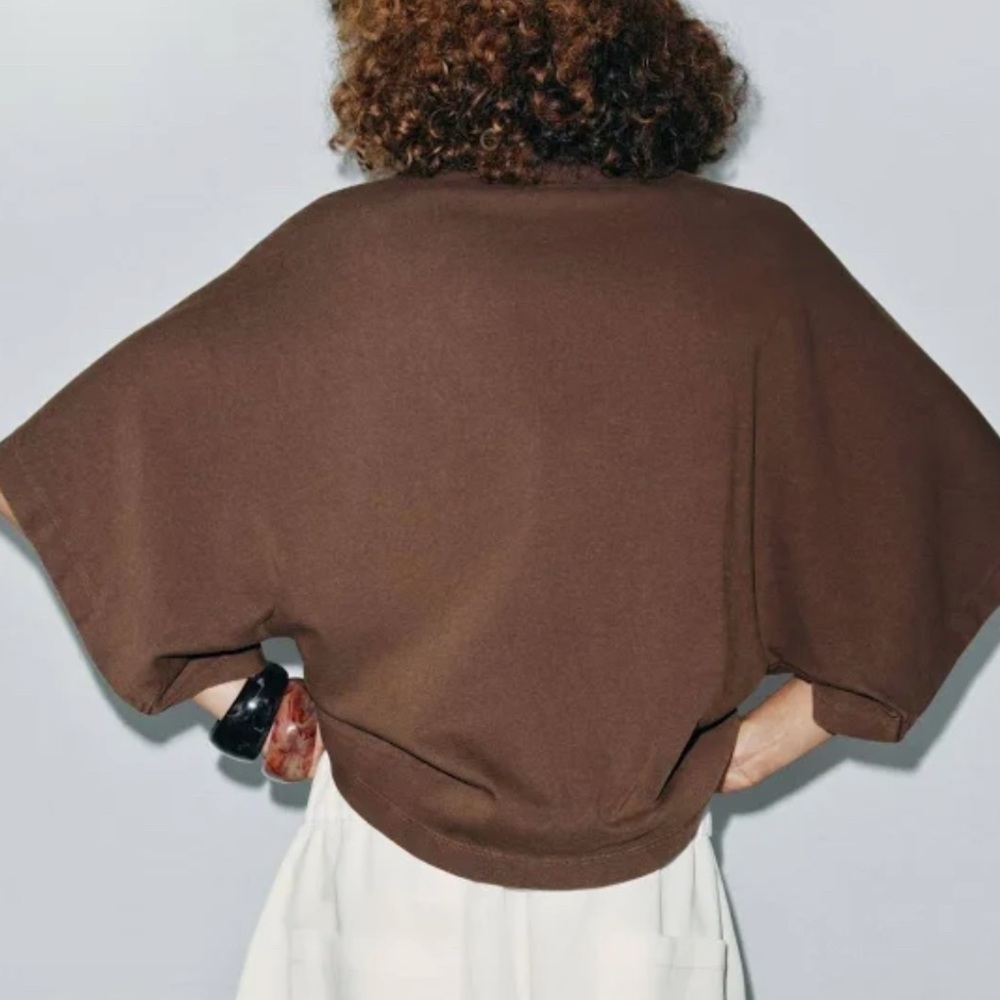 Zara Chocolate Brown Short Sleeve Top S - Picture 2 of 5